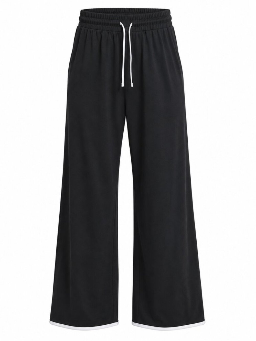 Constructed Baggy Sweatpants Black Loungewear Wide Leg Medium drawstring stretch
